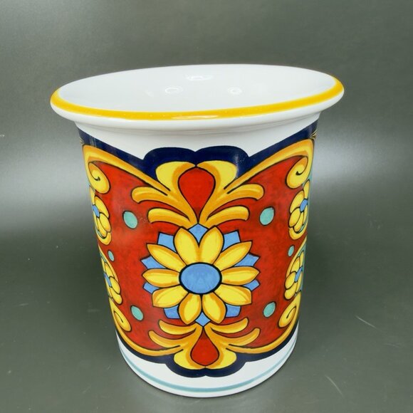 Ceramic Nova Deruta Made In Italy Redware Pottery Utensil Holder Crock Vase VTG - Picture 10 of 13